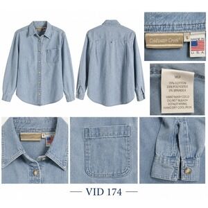 VID 174 Coldwater Creek Chambray Shirt S Made USA Blue Button Down 90s Vintage